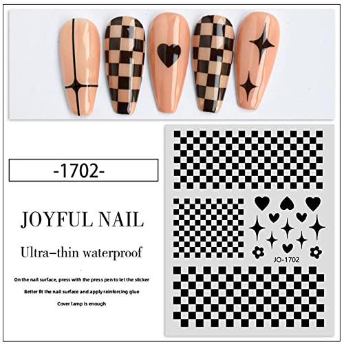 Nail Art Stickers Checkerboard Nail Stickers Decals 6 Sheets 3D Manicure Self...
