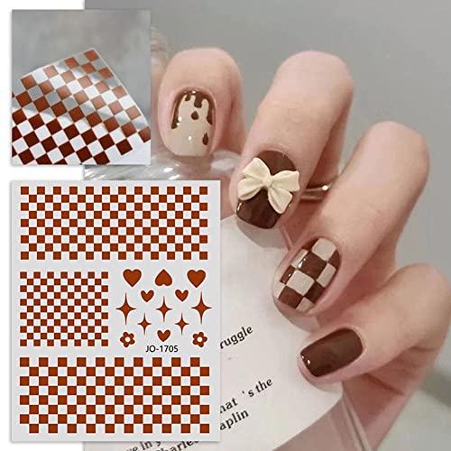 Nail Art Stickers Checkerboard Nail Stickers Decals 6 Sheets 3D Manicure Self...