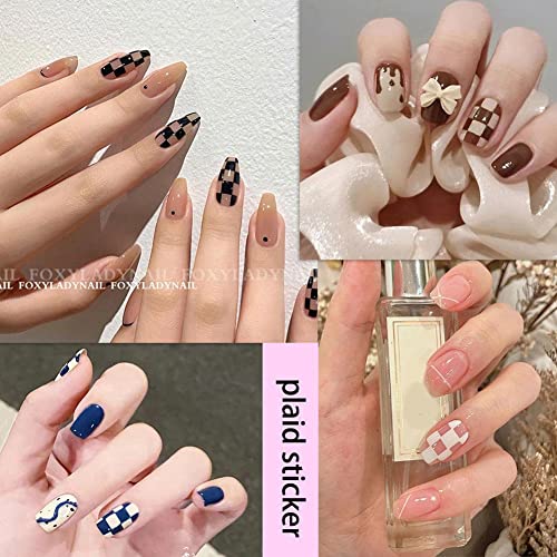 Nail Art Stickers Checkerboard Nail Stickers Decals 6 Sheets 3D Manicure Self...