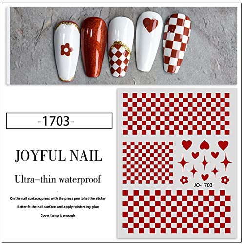 Nail Art Stickers Checkerboard Nail Stickers Decals 6 Sheets 3D Manicure Self...