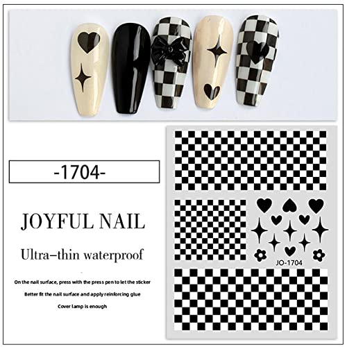 Nail Art Stickers Checkerboard Nail Stickers Decals 6 Sheets 3D Manicure Self...