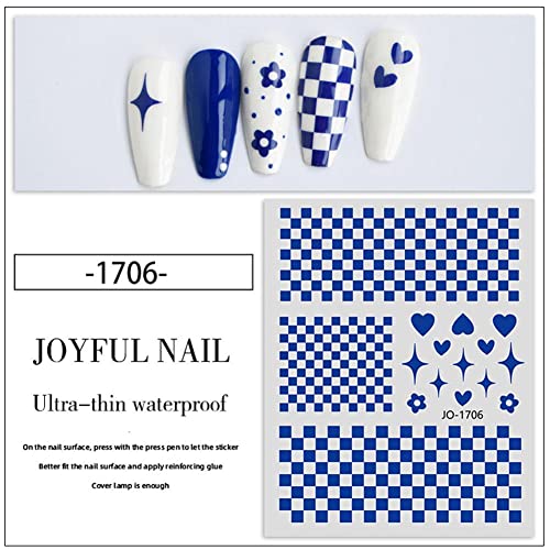 Nail Art Stickers Checkerboard Nail Stickers Decals 6 Sheets 3D Manicure Self...