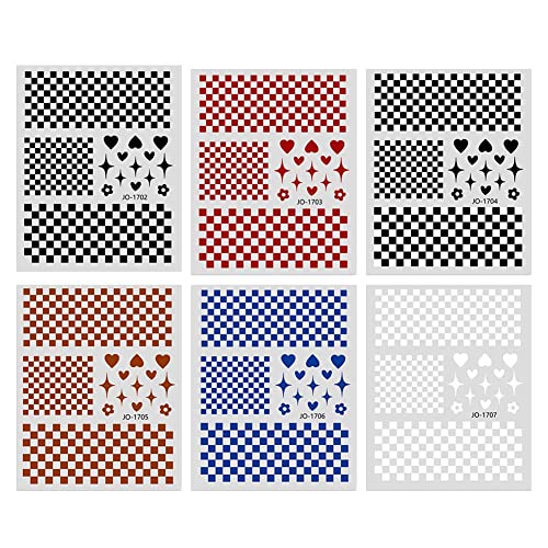Nail Art Stickers Checkerboard Nail Stickers Decals 6 Sheets 3D Manicure Self...