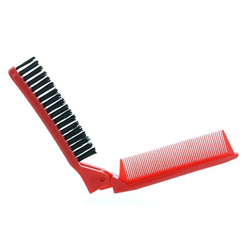 Folding Compact Travel Pocket HAIR BRUSH/COMB, 1 Red 1 White by Le Salon
