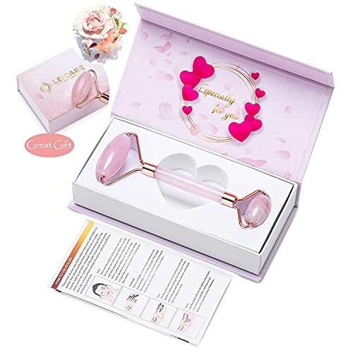 Jade Roller for Face - Rose Quartz Face Roller Skin Care - Stone Facial Rolle...
