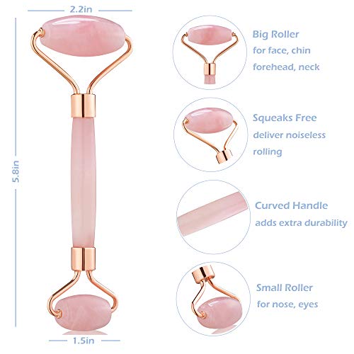Jade Roller for Face - Rose Quartz Face Roller Skin Care - Stone Facial Rolle...