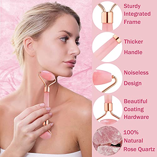 Jade Roller for Face - Rose Quartz Face Roller Skin Care - Stone Facial Rolle...