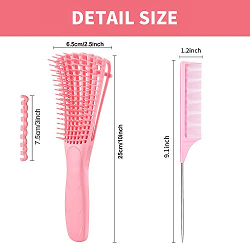 2 Pieces Detangler Brush 4c Hair Set with Rat Tail Comb for Curly Hair Detang...