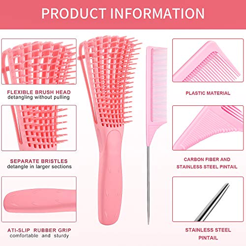 2 Pieces Detangler Brush 4c Hair Set with Rat Tail Comb for Curly Hair Detang...