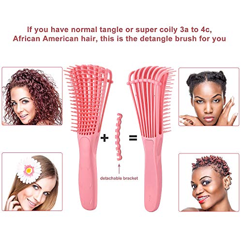 2 Pieces Detangler Brush 4c Hair Set with Rat Tail Comb for Curly Hair Detang...