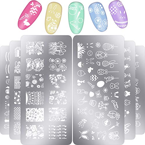 Leinuosen 6 Pcs Easter Nail Art Stamping Plates Bunny Easter Nail Art Plate K...