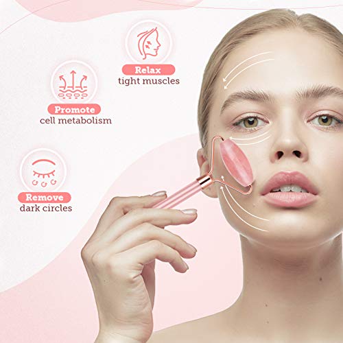 Rose Quartz Facial Roller Jade Roller Face Roller Massager for Face Eyes Chee...