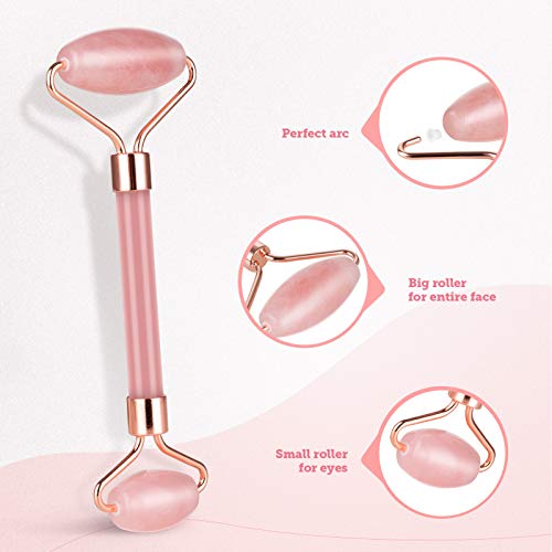 Rose Quartz Facial Roller Jade Roller Face Roller Massager for Face Eyes Chee...