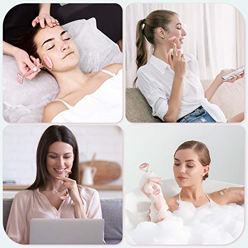 Rose Quartz Facial Roller Jade Roller Face Roller Massager for Face Eyes Chee...