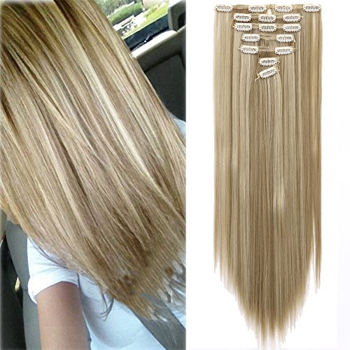 Lelinta 7Pcs Full Head 16 Clips in on Double Weft Hair Extensions, Sandy Blon...