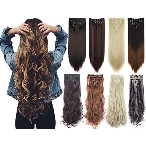 Lelinta 7Pcs Full Head 16 Clips in on Double Weft Hair Extensions, Sandy Blon...