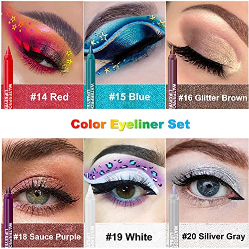 15 Colorful Eyeliner Pen Set, Eye Shadow Pencil, Pearl Eyeliner Kit Metallic ...