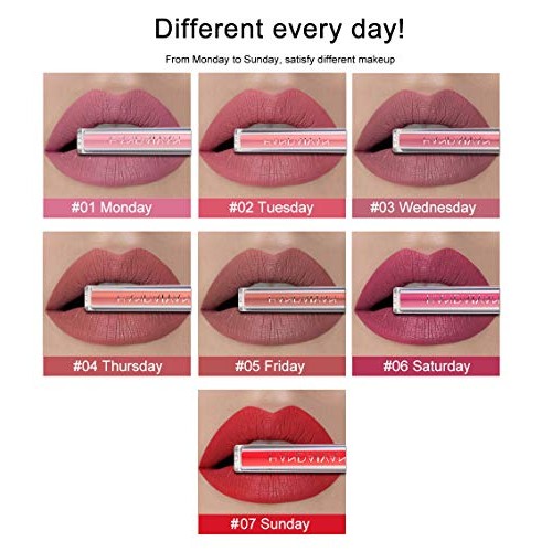 7 Colors Matte Liquid Lipstick Makeup Set, Matte Velvety Long-Lasting Wear No...