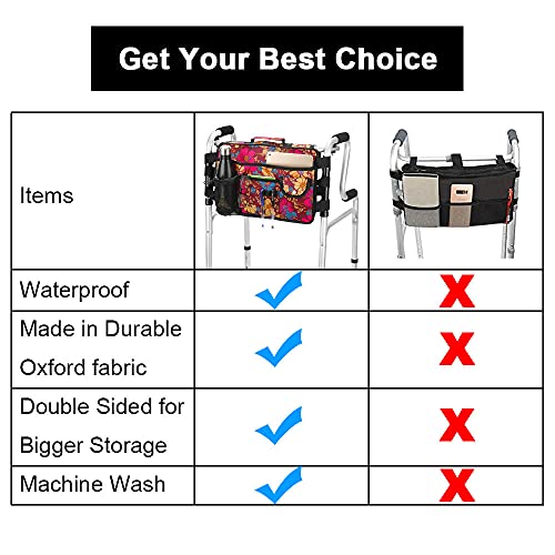 Walker Bag-Double Sided Walker Pouch with 9 Pockets for Large Capacity Water ...