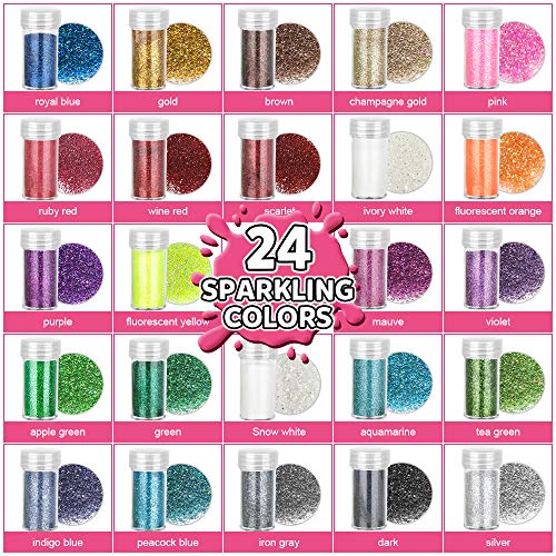 24 Colors Body Glitter, LEOBRO Cruelty-Free Extra Fine Glitter for Resin, Fes...
