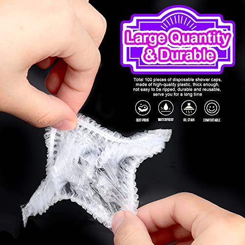 Shower Cap, LEOBRO 100 Pack Clear Plastic Hair Caps, Elastic Bath Caps, Dispo...