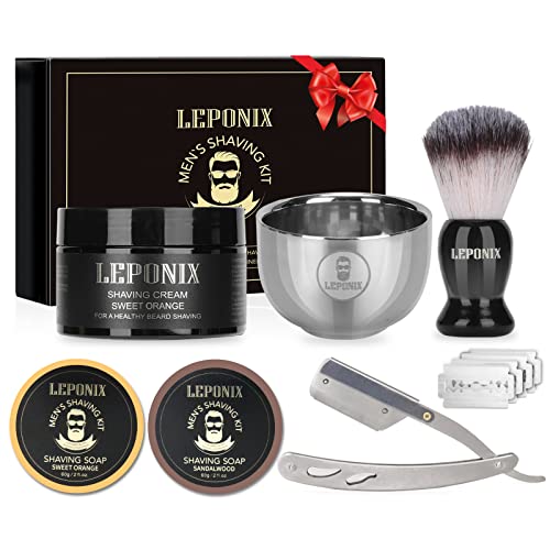 Straight Razor Shaving Kit, Includes 2 Packs Shaving Soap, Straight Razor Kit...