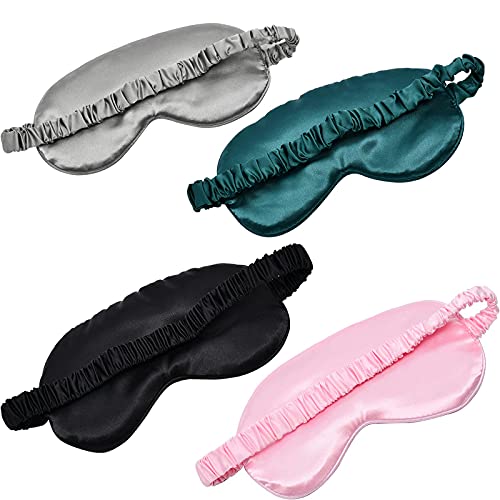 LERSVICVIL Sleep Mask 4 Pack Silk Eye Cover Soft Satin Blindfold Elastic Stra...
