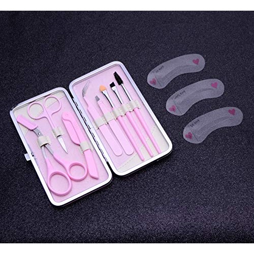 LETB Pink Color 12 Pieces Beauty Care Tools Eyebrow Trimming Kit Eyebrow Scis...