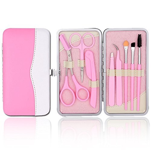 LETB Pink Color 12 Pieces Beauty Care Tools Eyebrow Trimming Kit Eyebrow Scis...