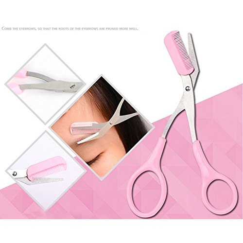 LETB Pink Color 12 Pieces Beauty Care Tools Eyebrow Trimming Kit Eyebrow Scis...