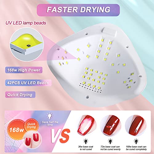 UV LED Nail Lamp 168W Quick-Drying Nail Dryer with 4 Timers Automatic Sensor ...