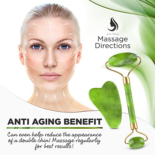 Jade Roller for Face, Jade Gua Sha 2 in 1 Set Gua Sha SkinCare Face Roller, G...