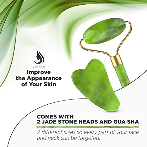 Jade Roller for Face, Jade Gua Sha 2 in 1 Set Gua Sha SkinCare Face Roller, G...