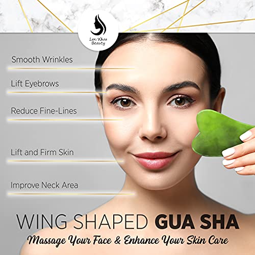 Jade Roller for Face, Jade Gua Sha 4 in 1 Set Gua Sha SkinCare Face Roller, G...