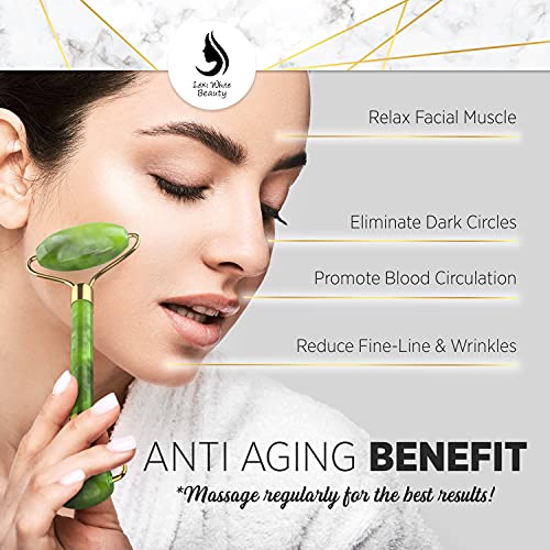 Jade Roller for Face, Jade Gua Sha 4 in 1 Set Gua Sha SkinCare Face Roller, G...