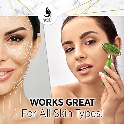 Jade Roller for Face, Jade Gua Sha 4 in 1 Set Gua Sha SkinCare Face Roller, G...