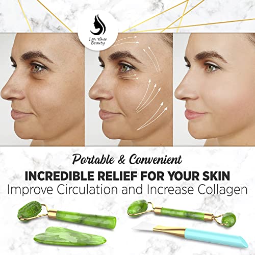 Jade Roller for Face, Jade Gua Sha 4 in 1 Set Gua Sha SkinCare Face Roller, G...