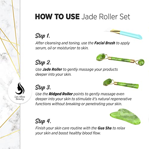 Jade Roller for Face, Jade Gua Sha 4 in 1 Set Gua Sha SkinCare Face Roller, G...
