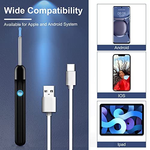 Ear Wax Removal, 1296P FHD Wireless Wifi Ear Wax Removal Tool with Camera, 6 ...