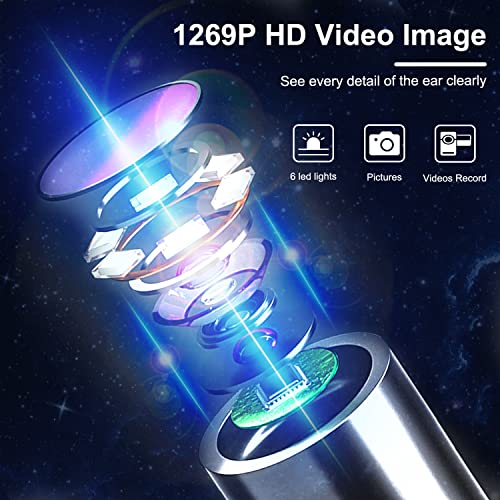 Ear Wax Removal, 1296P FHD Wireless Wifi Ear Wax Removal Tool with Camera, 6 ...