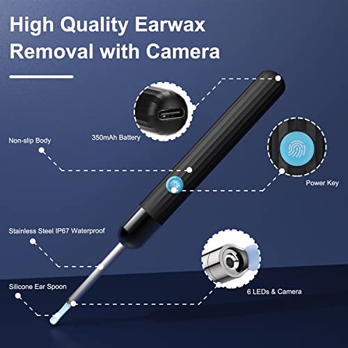 Ear Wax Removal, 1296P FHD Wireless Wifi Ear Wax Removal Tool with Camera, 6 ...