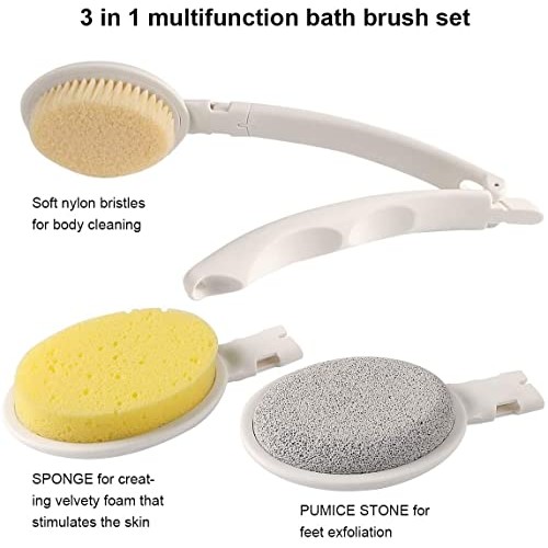 LFJ 3 in 1 Back Bath Brush Set for Shower, 19" Long Handle Body Brush, Bath S...