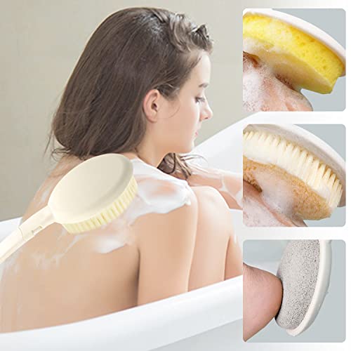LFJ 3 in 1 Back Bath Brush Set for Shower, 19" Long Handle Body Brush, Bath S...
