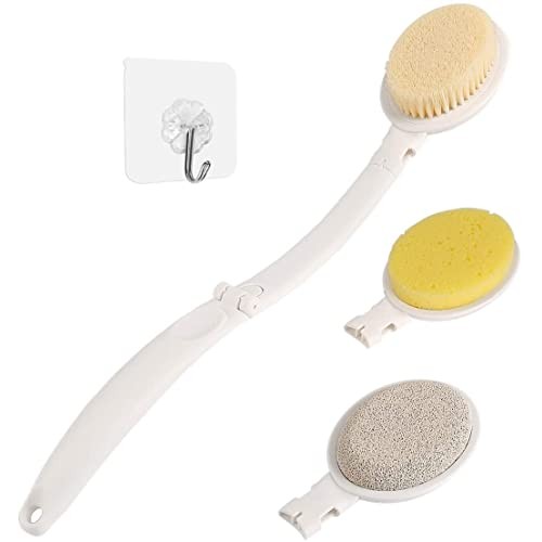 LFJ 3 in 1 Back Bath Brush Set for Shower, 19" Long Handle Body Brush, Bath S...