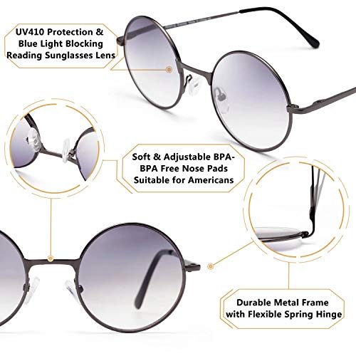 LianSan Round Sun Readers Gradient Lens Anti-Blue UV Protection Reading Sungl...
