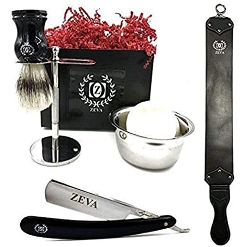 Mens Straight Razor Traditional Wet Shave Grooming Gift Kit 5/8" Carbon Steel...