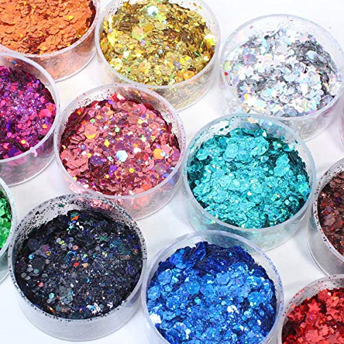 12 Color Chunky Nail Glitter Body Glitter Makeup Glitter for Face Body Eye Ha...