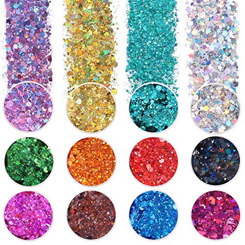 12 Color Chunky Nail Glitter Body Glitter Makeup Glitter for Face Body Eye Ha...