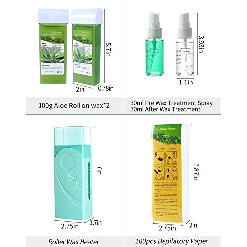 Roller Waxing Kit for Sensitive Skin, Aloe roll on wax cartridge warmer for a...