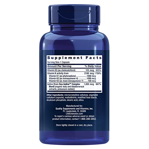 Life Extension Vitamins D and K with Sea-Iodine – Bone, Brain, Thyroid & Arte...